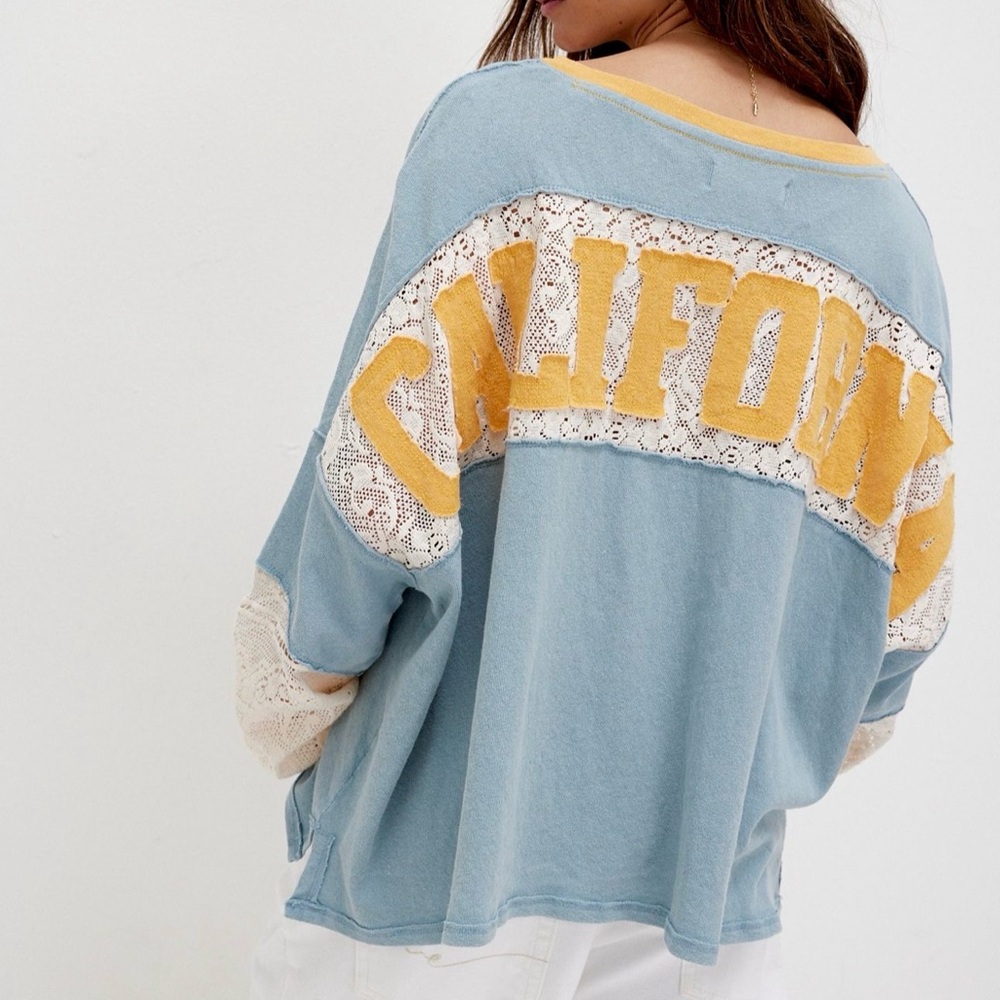 Free People Super Tee We The Free Lace Trim Graphic Slouchy California SIZE M - Picture 3 of 5